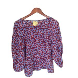 Anthropologie Maeve 100% Silk Valentine Heart Print Top Size Small